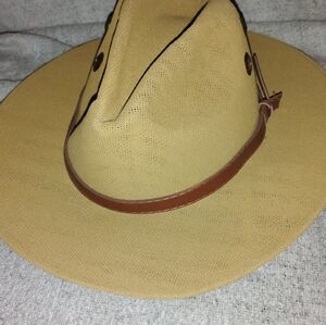 Madalais Tan/Khaki Brown Straw Fiber Fedora Hat SZ:M MADE Mexico Well Summer Hat